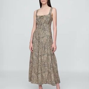 NEW GAP 2025 Tie Front Animal Print Leopard Linen Blend Midi Dress Medium P